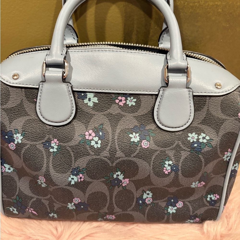 Coach Floral Signature Satchel in Light Blue - Picture 2 of 11